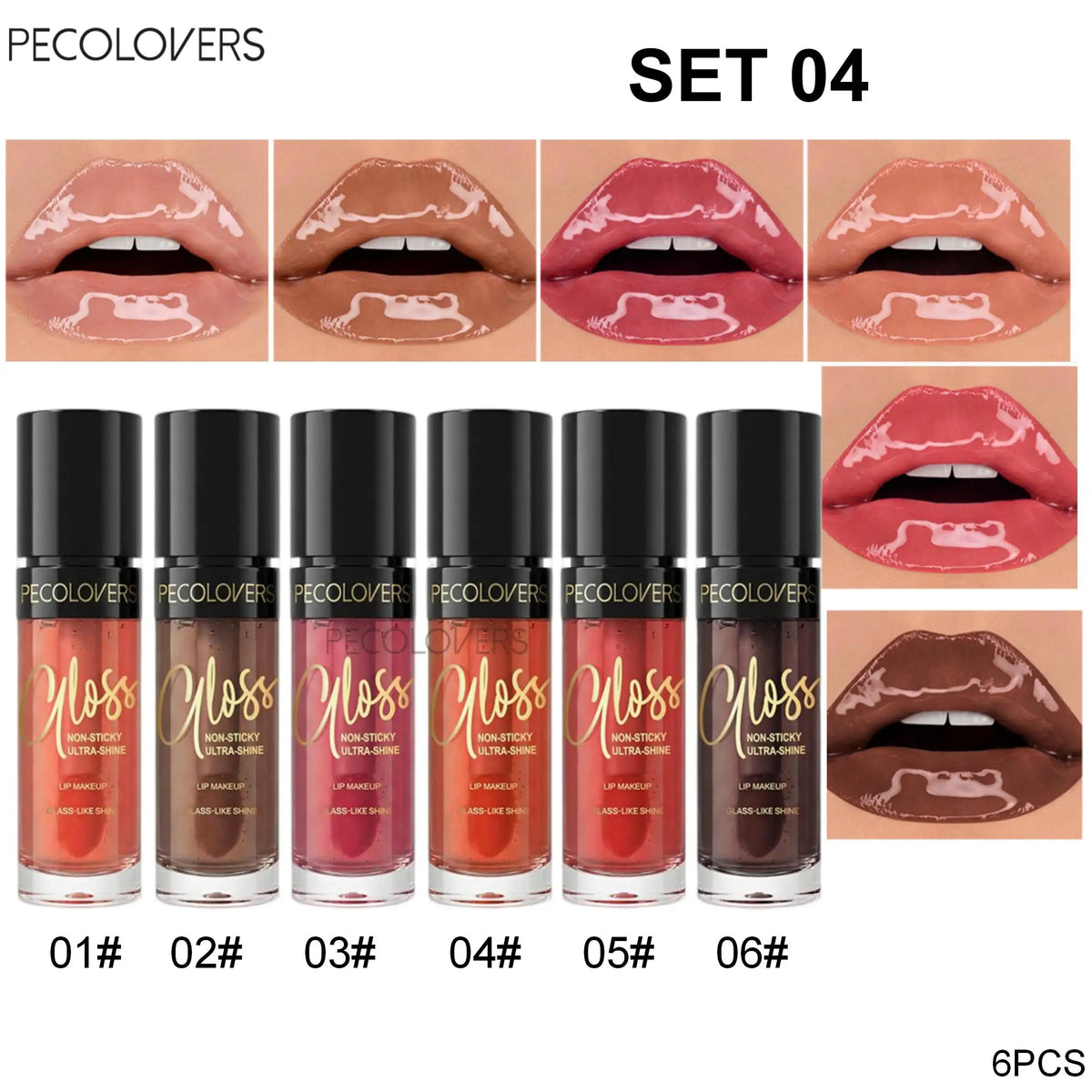 6PCS High Gloss Lip Oil, Colored Lipstick, Long-term Moisturizing Lip, Suitable for Dating Makeup, Lip Cosmetics Quake SET 04