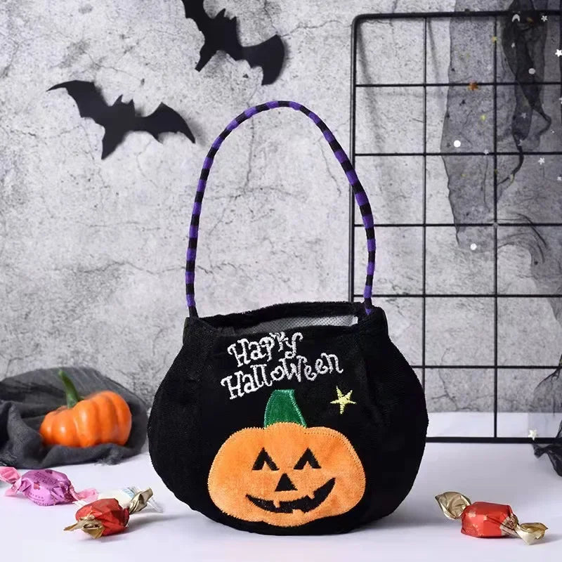 1PC Pumpkin Shaped Handheld Halloween Candy Bag Cloth Gift Sack for Children Party Scene Layout and Treat Holding Quake pumpkin