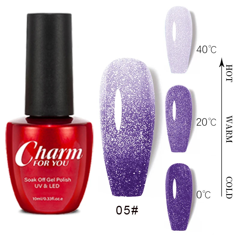 10ml Glitter Thermal Gel Nail Polish 3 Layers Temperature Changing Semi Permanant Soak Off UV LED Nail Art Gel Varnish DIY Gel Quake