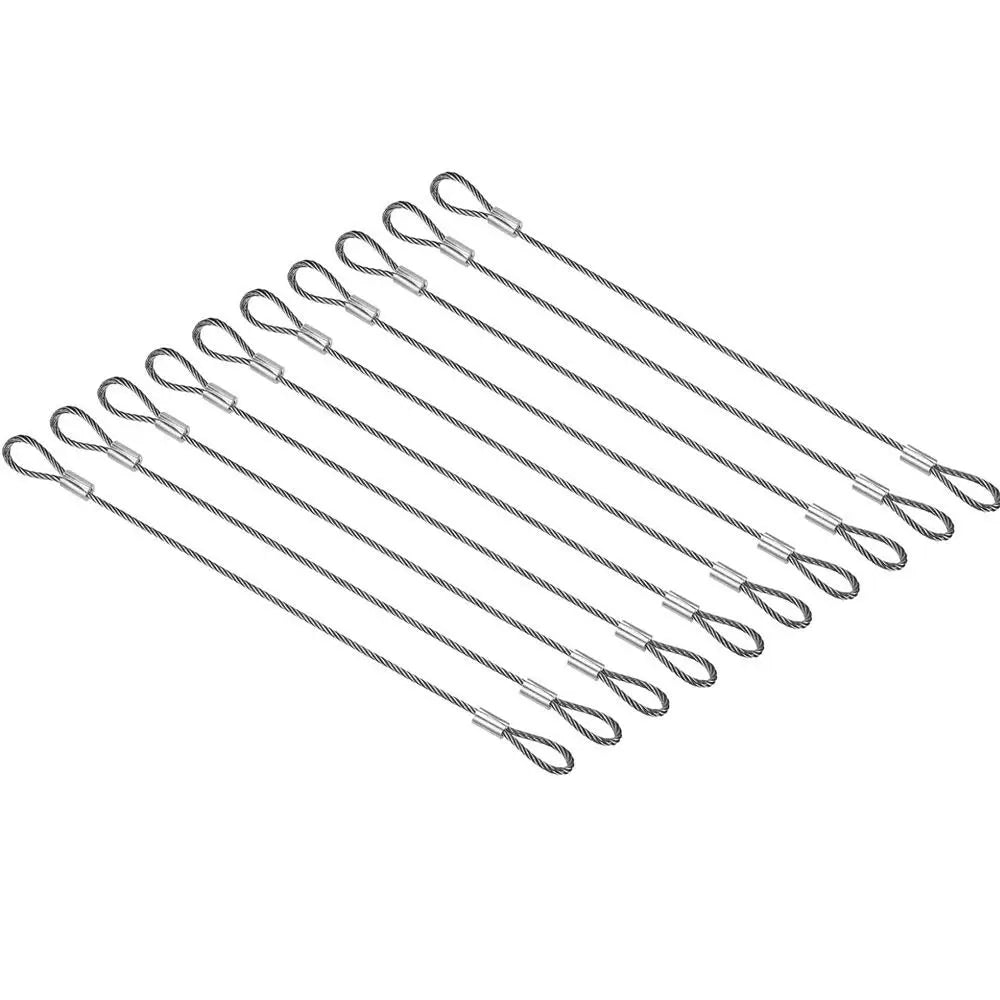 Convenient 20cmx2mm Safety Security Cable Wire Stainless Steel Sliver Stage Lights Rope Double Loop Daily Quake 10PCS-2mm-SET