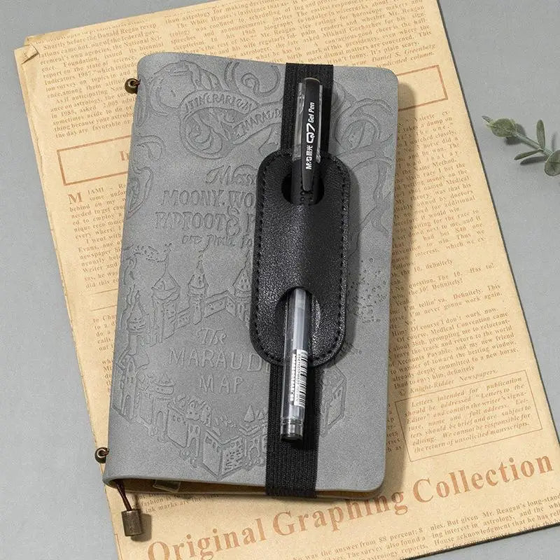 1Pcs PU Leather Pen Holder With Elastic Band for Notebook Covers Journals and Books Accessories Keep Writing Tools Handy Quake black