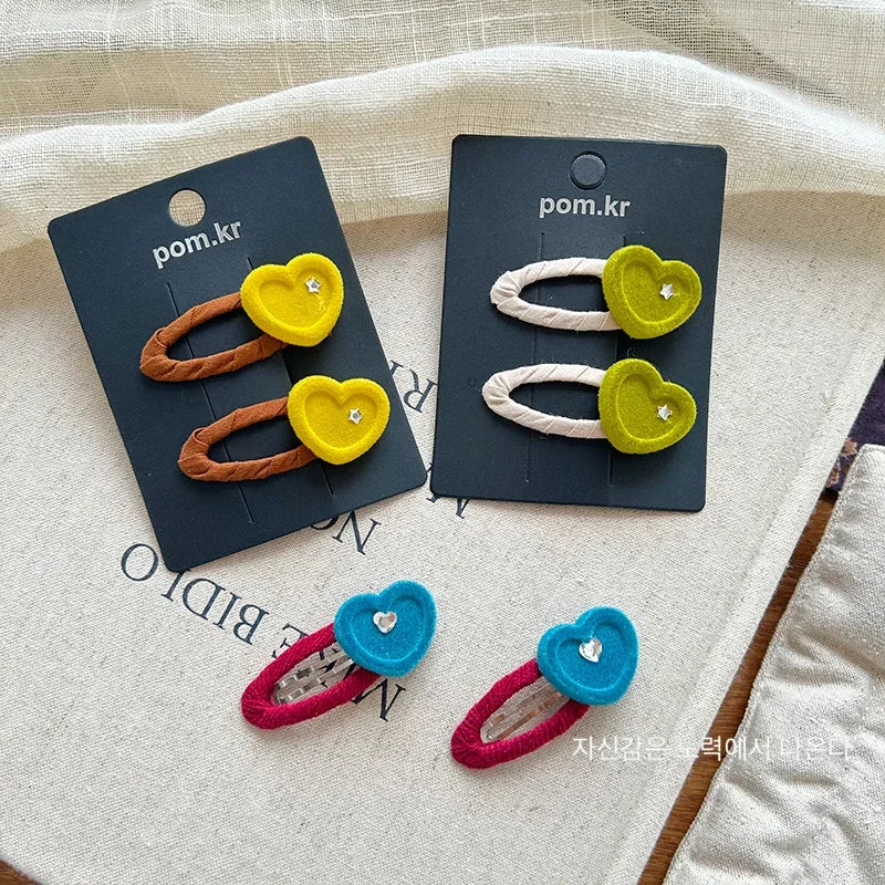 Candy Color Velvet Love Heart Hair Clip Korean Sweet Cute Bangs Hairpin Princess Head Small Side Clip Hair Styling Accessories Quake