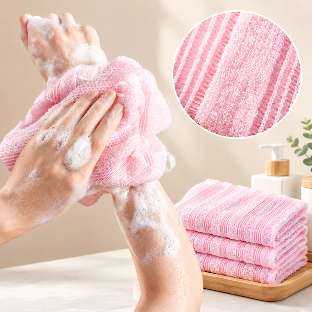 Long Nylon Exfoliating Bath Towel Multi-color Body Scrub Wash Cloth Quick Dry Back Shower Towel for Deep Skin Cleaning Dead Skin Quake