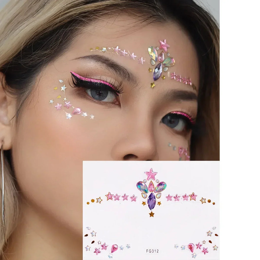 3D Face Gems Jewels Sticker Shiny Face Decoration Rhinestones Sticker Festival Body Art Decoration Diamond Music Festival Tattoo Quake FG312