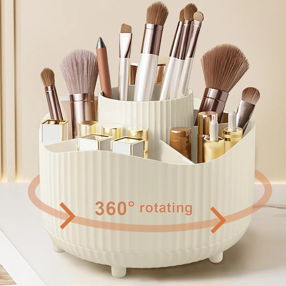 360° Rotating Large Capacity Makeup Holder Desktop Cosmetic Storage Box Organizer Portable Lipstick & Makeup Brush Stand Quake 360BE