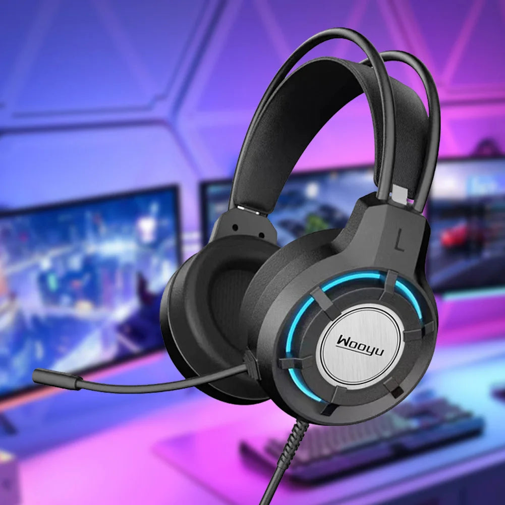 Wired Gamer Headset LED Light Over-Ear Headphone 7.1 Surround Deep Bass Stereo Headset Noise Cancelling for Computer PC Quake