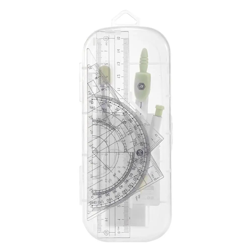 8PCS/Set High Quality Plastic Ruler Compasses Set Eraser Transparent Protractor Set Square Straight Ruler Drawing Tool Students Quake
