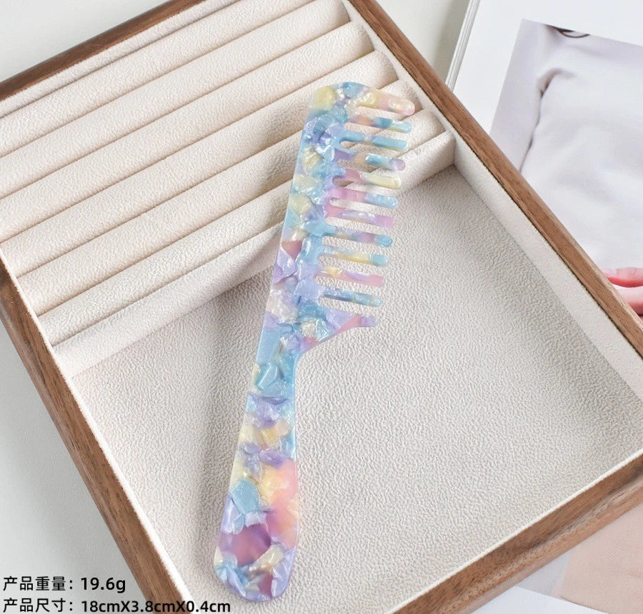 Acetic Acid Wide Teeth Comb Long Handle Women Girls Smooth Hair Comb Portable Traveling Styling Comb Comfortable Holiday Gifts Quake NO.2