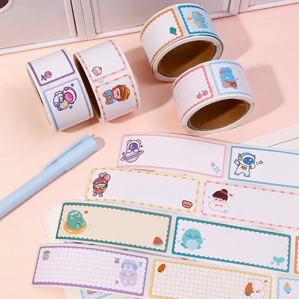 60pcs/roll Cartoon Name Stickers DIY Self-adhesive Handwritten Labels Cute Kindergarten Pupils Book Blank Envelope Seal Sticker Quake