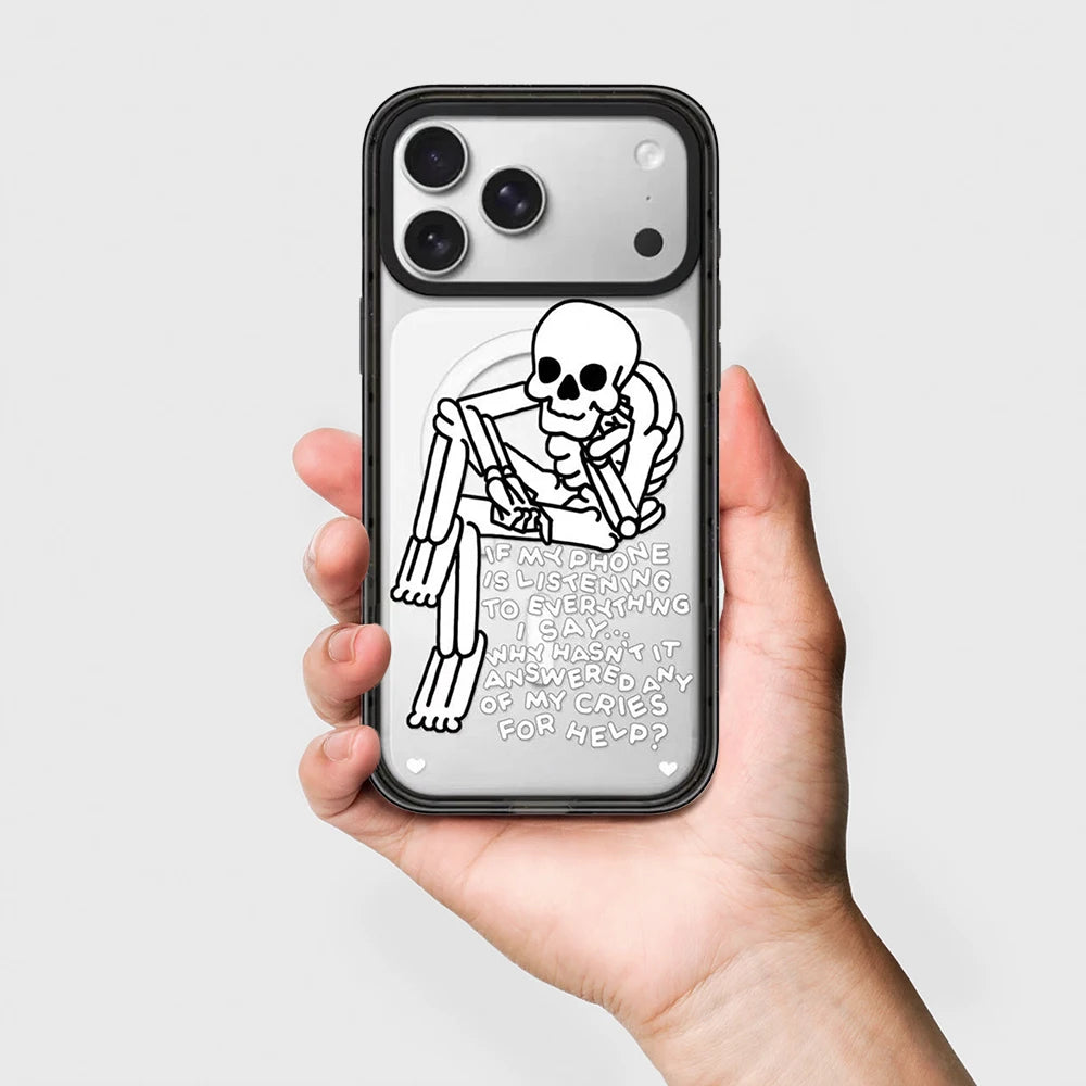 Stay Cold Skeleton Pattern Mirror Surface Magnetic Phone Case Cover for IPhone 13 14 15 16 17 18 Pro Max Case Quake