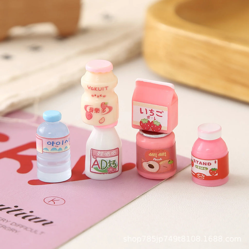 20pcs Simulation Food Play Miniature Flatback Resin Cabochon Strawberry Milk Boxed Fruit Milk Drinks For Dollhouse Kitchen Toys Quake