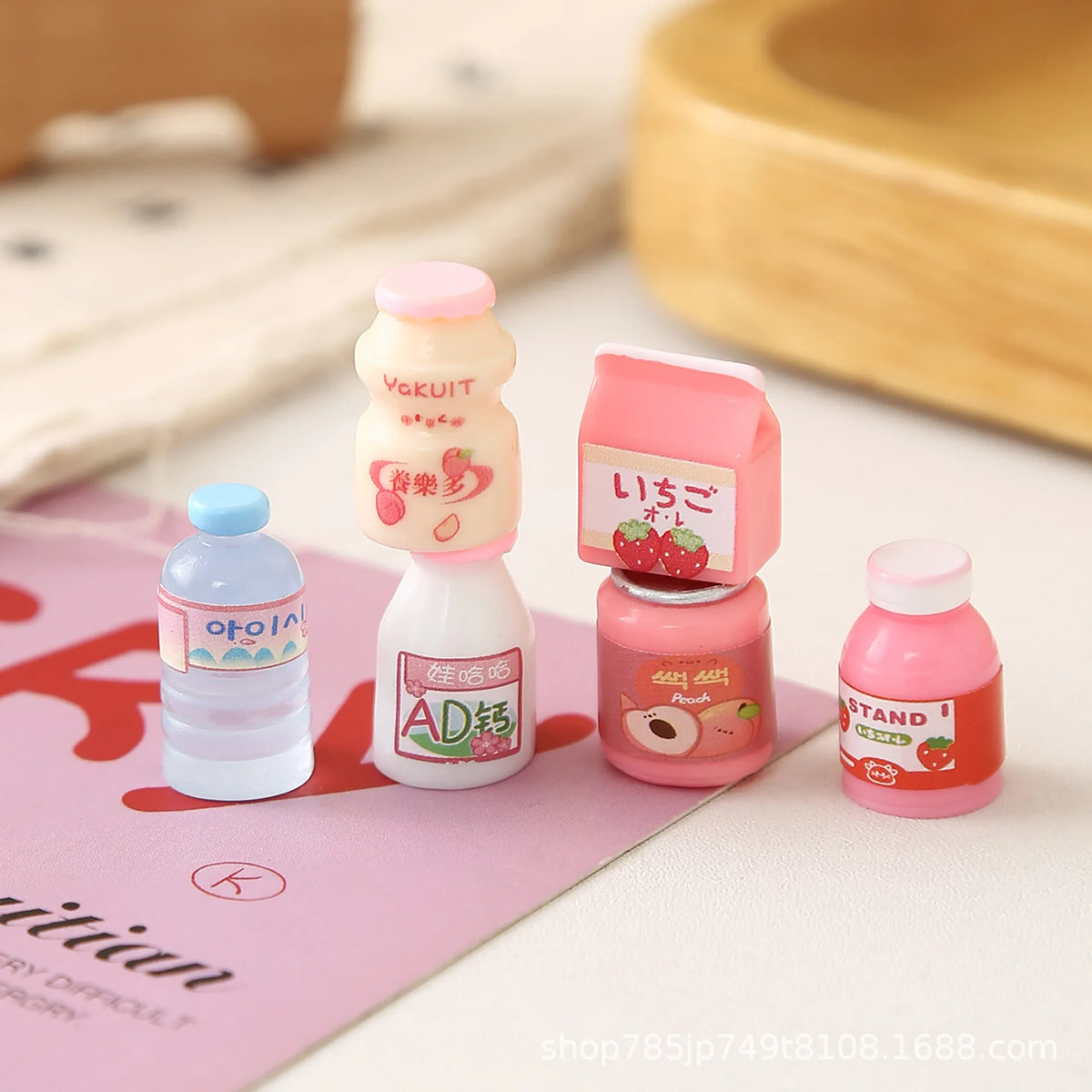 20pcs Simulation Food Play Miniature Flatback Resin Cabochon Strawberry Milk Boxed Fruit Milk Drinks For Dollhouse Kitchen Toys Quake
