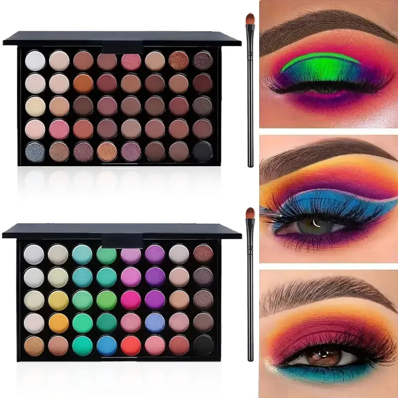 40Colors Glitter Eyeshadow Palette with Free 1Brushes Matte Waterproof Long Lasting Eyeshaow Powder Palette Cosmetics MakeUp Kit Quake