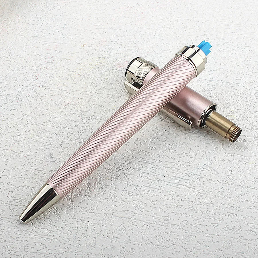 Luxury Rollerball Pens, Stainless Rose Pink Curved Lines Roller Ball Pen for Men Women, School, Office, Executive, Business Quake