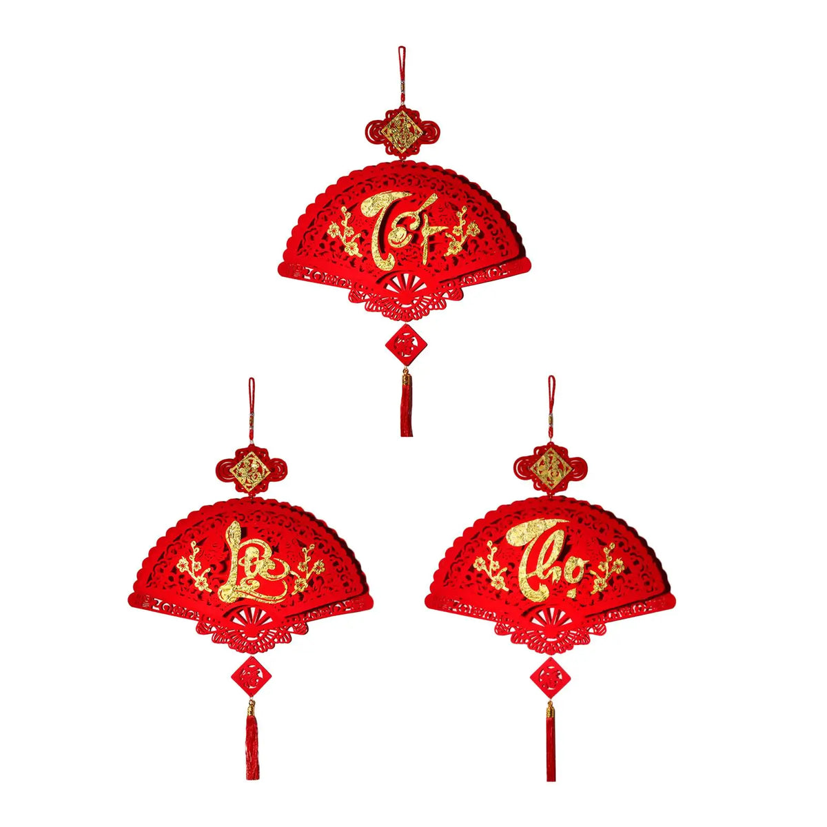 Blessing Tassle Red Paper Fan Hanging Ornament Party Decoration for Vietnamese New Year Festival Decor Quake