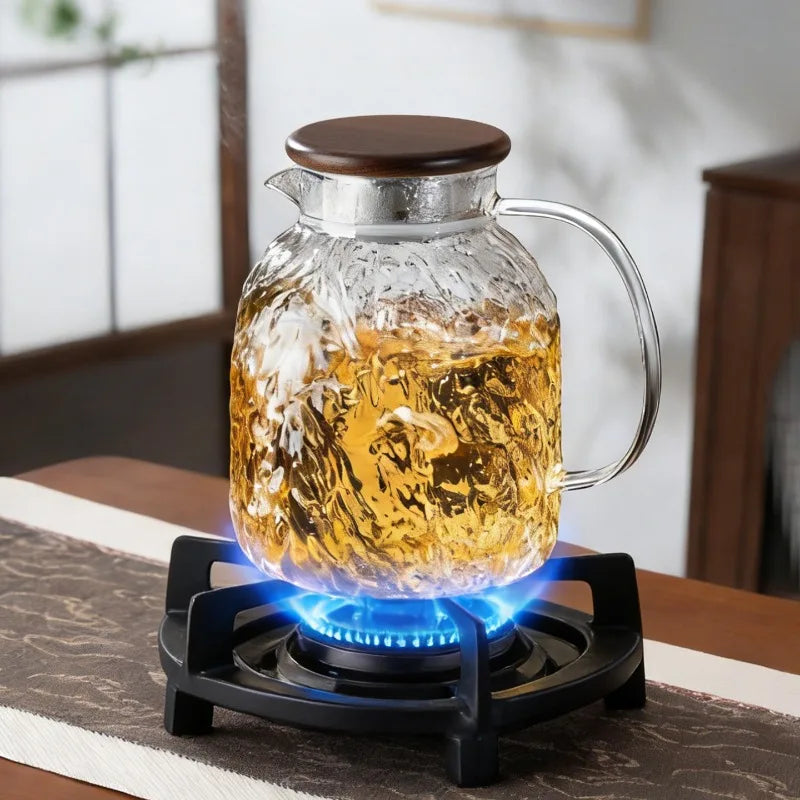 2Pcs Glacier Texture Glass Cups with Wooden Handle High Appearance Tea Coffee Mugs Heat Resistant WaterDrinking Cups for Home Quake