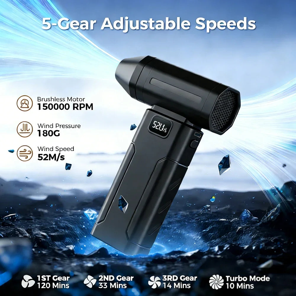 X8 Turbo Jet Fan Blower With Light 150000RPM 5 Gear Powerful Air Duster Electric Air Blower Vacuum Mini Dust Cleaner Violent Fan Quake