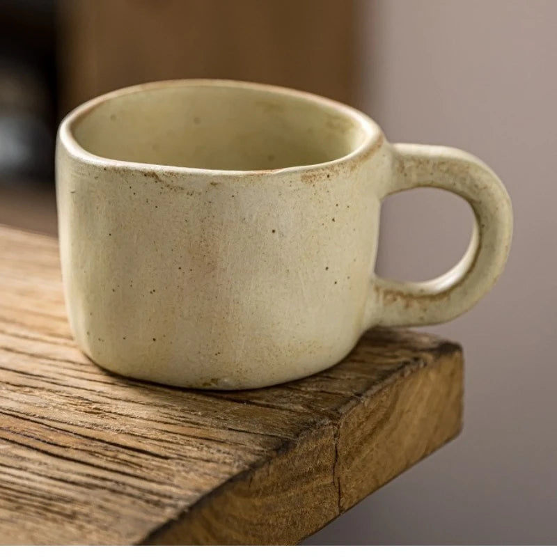 Rough Pottery Retro Mug Japanese Wabi‑Sabi Ceramic Coffee Cup Household Water Tea Cup Artistic Handcrafted Drinkware Quake