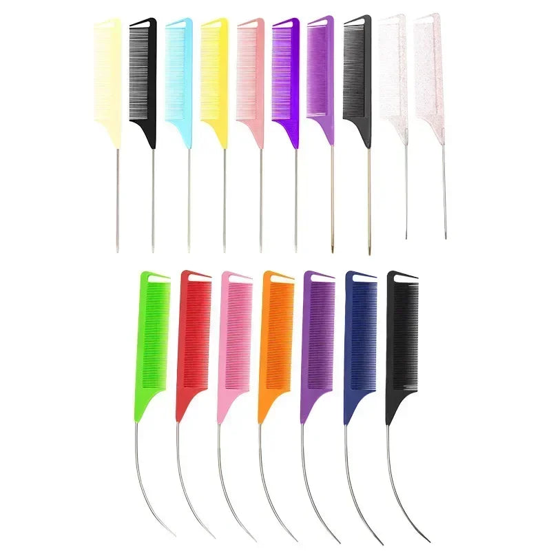 Steel Needle Professional Styling Plastic Heat Resistant Anti-Static Braiding Rat Tail Curved Parting Comb Barber Accessories Quake