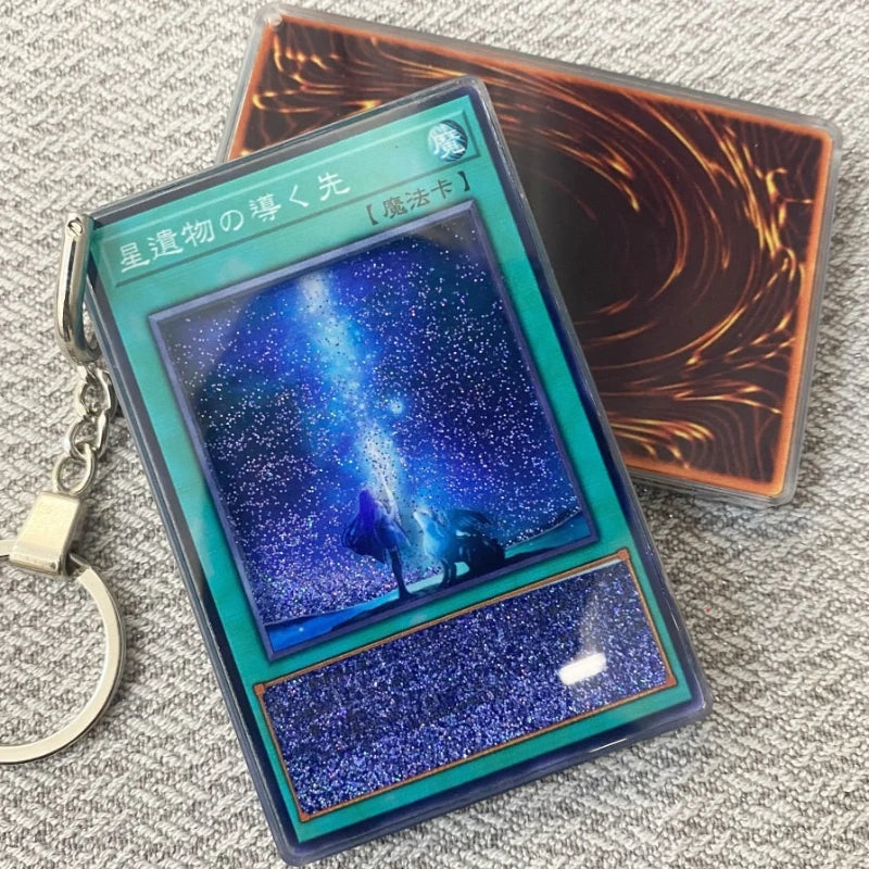 Hot Yu-Gi-Oh! Stardust Dragon Blue-Eyes White Dragon Mind Crush Sand Keychain Glitter Flow Motion Card Holder Collectible Gift Quake