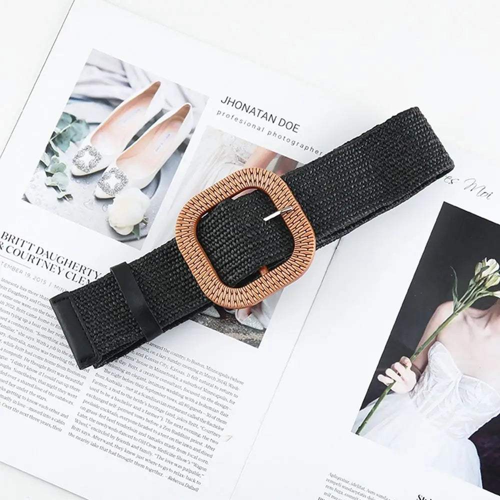 Summer Casual Elastic Braided Waistbelt Wide Straw Belt Waist Belt Quake