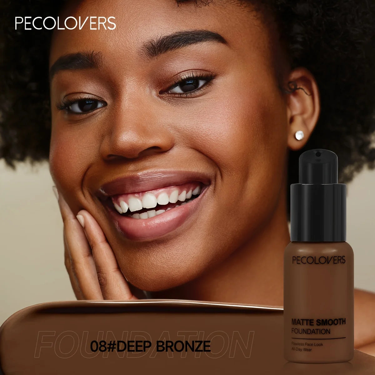 PECOLOVERS Matte Finish Liquid Foundation - Oil-Control, Waterproof, Full Coverage Concealer for All Skin Tones Quake 08