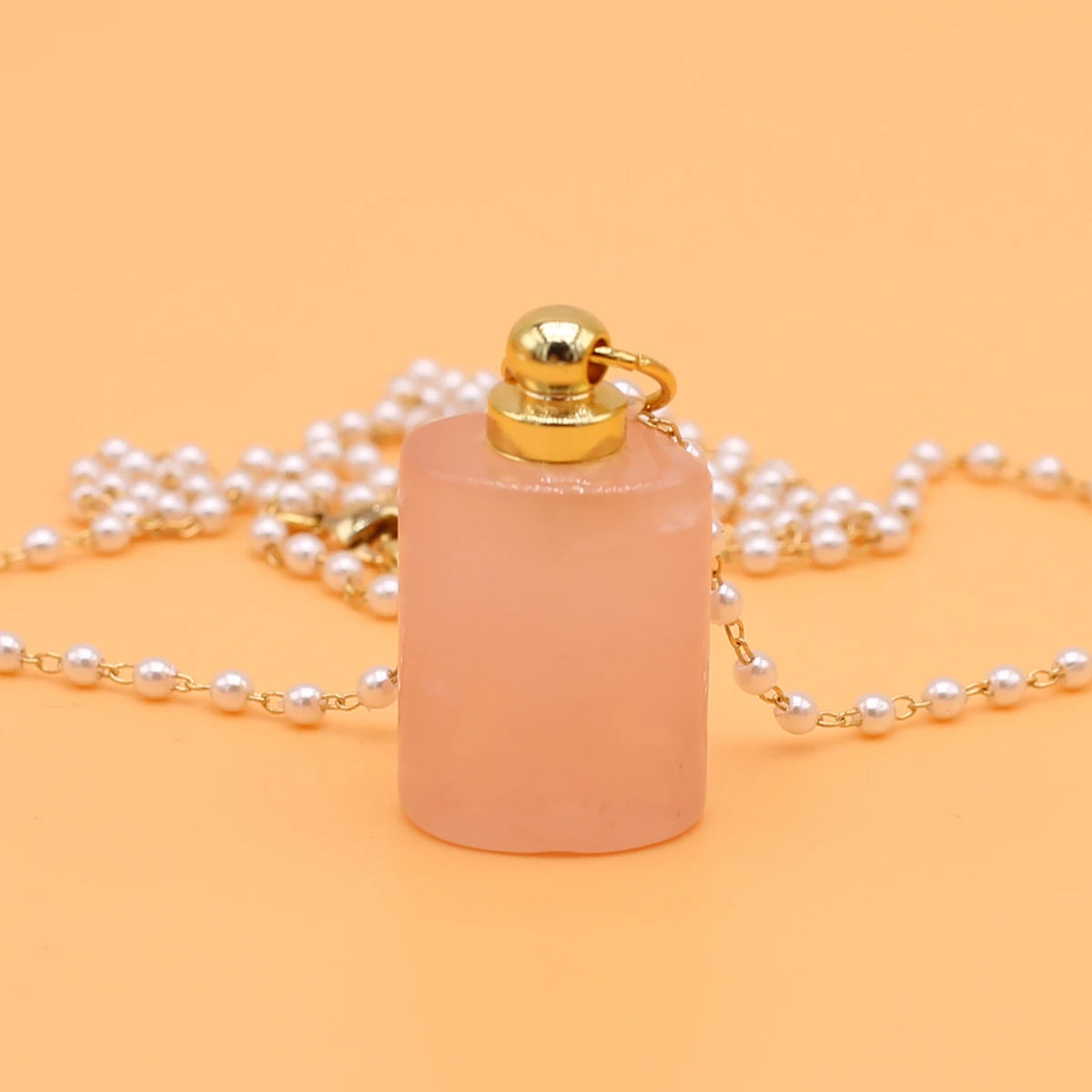 Spring Sweater Chain Perfume Bottle Necklace Natural Stone Rose Quartz Pendant For Women Christmas Halloween Gift Chain 80cm Quake