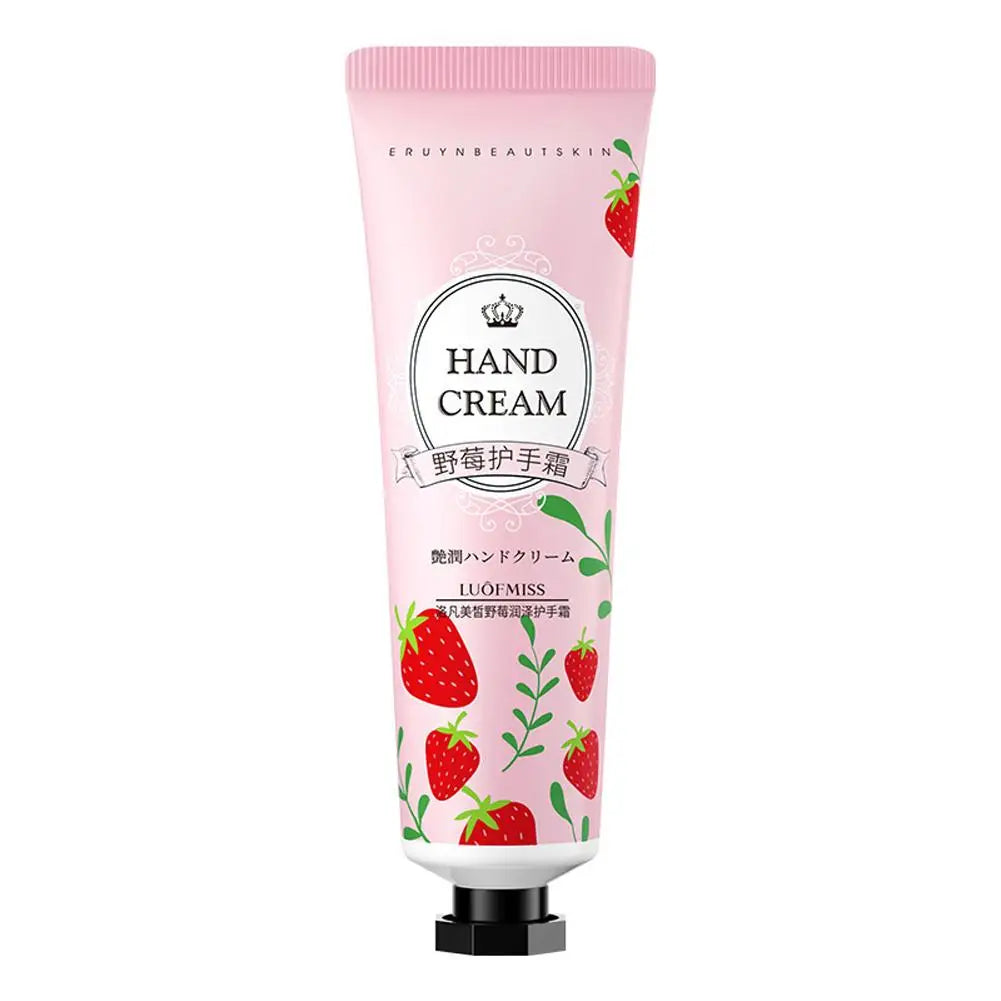 Plant Fruit Hand Cream 30g Natural Fragrance Moisturizing Hand Lotion for Dry Cracked Hands, Deep Repair Smooth Hand Care Cream Quake Strawberry