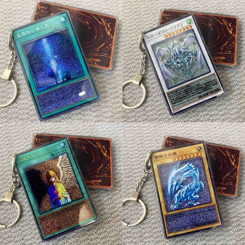 Hot Yu-Gi-Oh! Stardust Dragon Blue-Eyes White Dragon Mind Crush Sand Keychain Glitter Flow Motion Card Holder Collectible Gift Quake