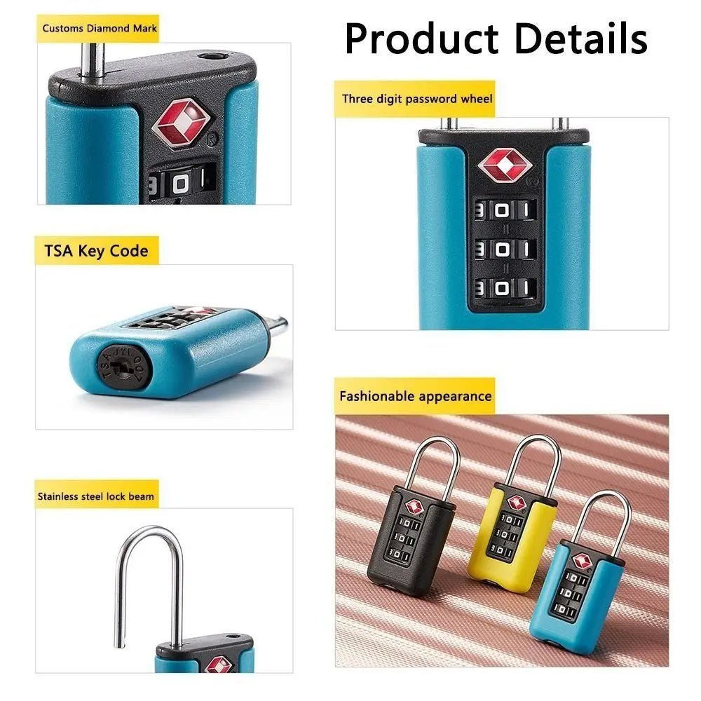 Durable TSA 3 Digit Combination Lock Anti-theft Security Tool Customs Password Lock Contrast Color Padlock Travel Quake
