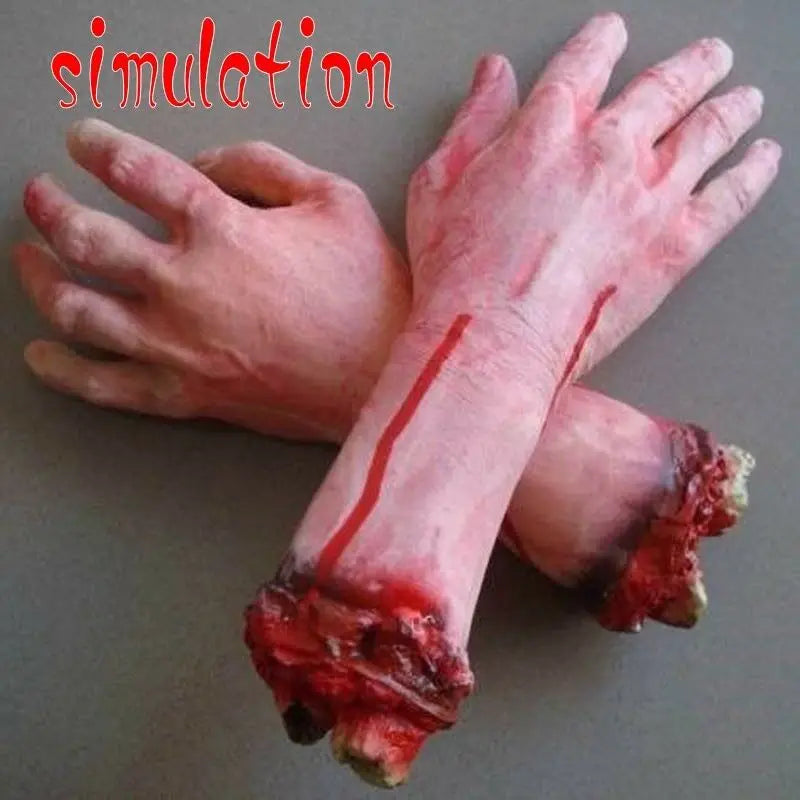 1Pcs Horror Fake Latex Life Size Arm Hand Life Like Scary Arm Cut Off Hand Bloody Scary Halloween Prop Haunted Party Decoration Quake