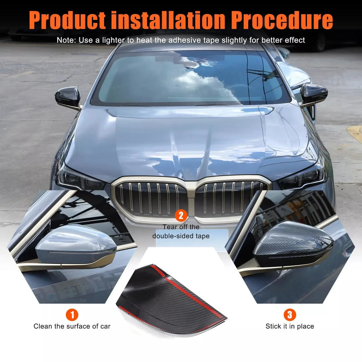 LHD For BMW 5 Series G60 2024 Car Sticker Rearview Side Mirror Cover Wing Cap Exterior Door Rear View Case Trim Carbon Fiber Quake