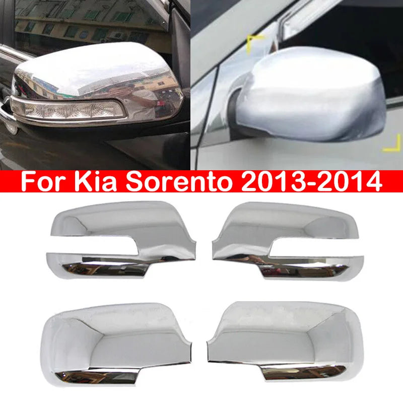 For Kia Sorento 2013-2014 Car Rearview Side Mirror Cover Wing Cap Exterior Door Sticker Frame Case Trim Housing Silver Chrome Quake