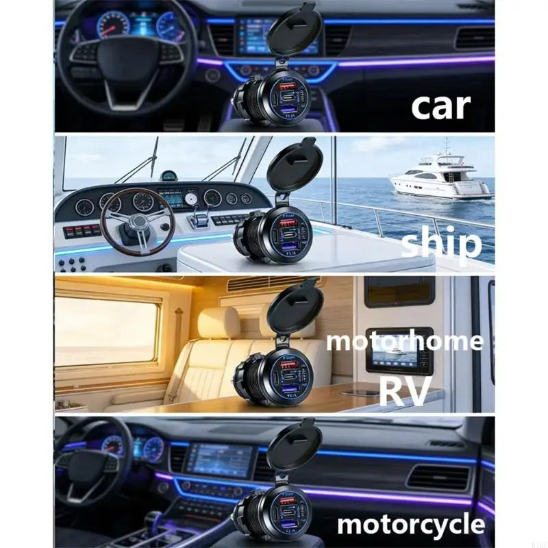 12V 24V 4 Port USB Car Chargers Fast PD Embedded Outlet With Switches Waterproof Cover For Auto Truck Motorcycle Boats K1KF Quake