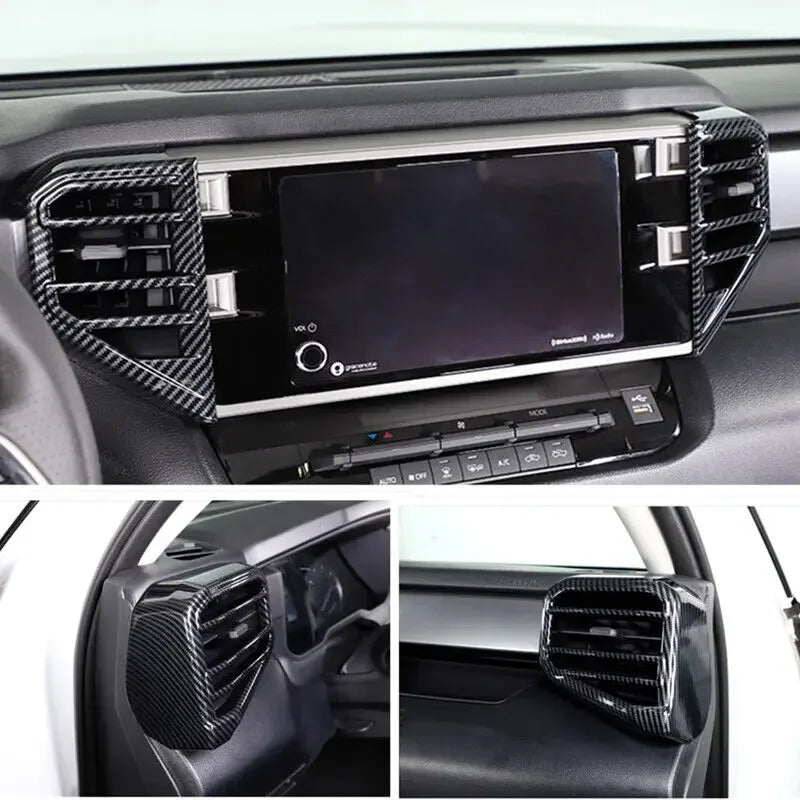 For Toyota Tundra 2022 2023 4Pcs Car Interior Front Dashboard Side Air Vent Outlet Cover Trim Sticker Carbon Fiber ABS Frame Quake