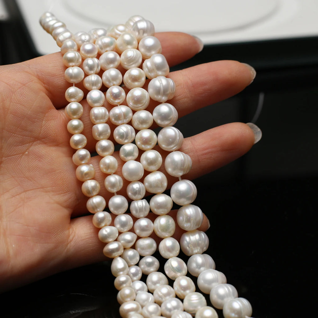 Threaded Pearl Natural Freshwater Pearl For Jewelry Making DIY Necklace Earrings Bracelet Accessory Length 18cm Quake WHITE 8-9mm