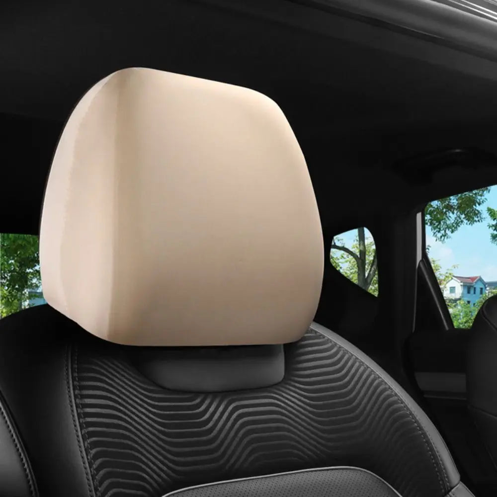 Universal Dirt-proof Car Headrest Cover Non-Slip Practical Seats Cover Elastic Solid Color Car Interior Accessories Quake Beige