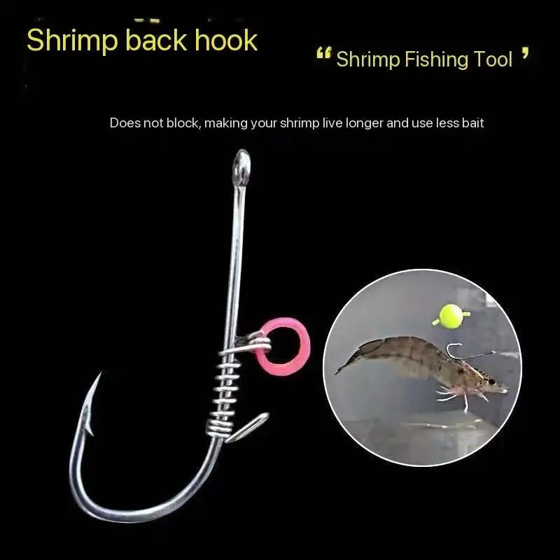 5pcs-10pcs /box Hanging Live Shrimp Back Hook, Shrimp Back Hook with Spring, Hanging Shrimp Fish Hook, Live Shrimp Fixed Hook Quake