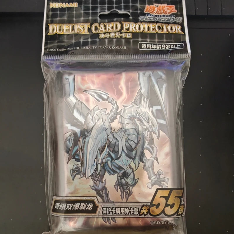 Official Yu-Gi-Oh! Card Sleeves 55PCS Set 63x90mm Blue-Eyes Twin Dragon Design Protective Sleeves Anime TCG Collection Kids Gift Quake