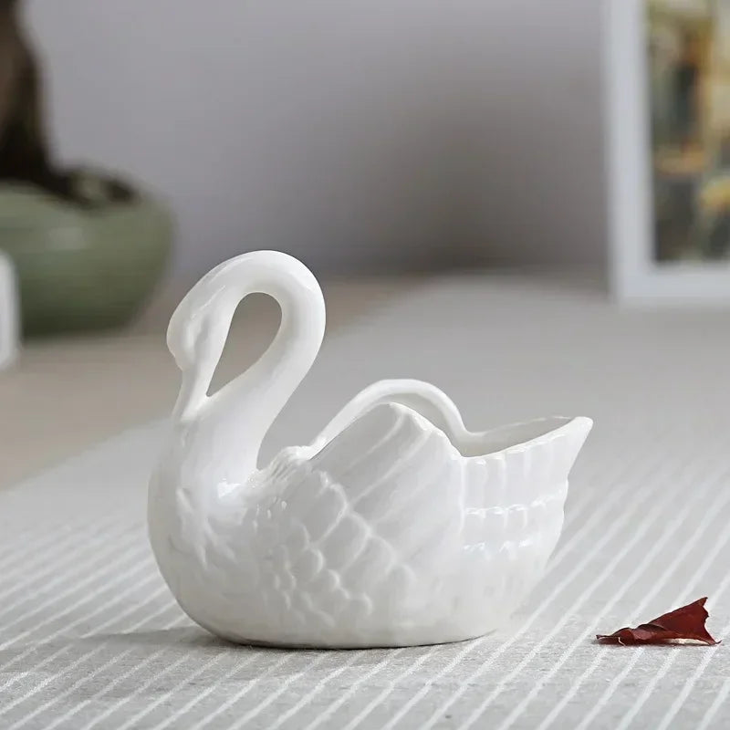 Swan Ceramic Ornaments Decoration Desktop Storage Box Tealight Candles Holder Flower Pot Home Decor Furnishings Quake