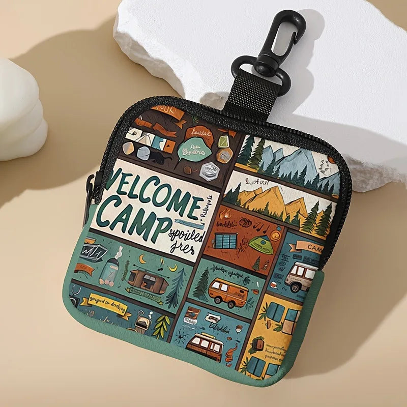 Camp print coin purse faux leather waterproof imitation leather zipper storage bag multifunctional mini earphone case Quake