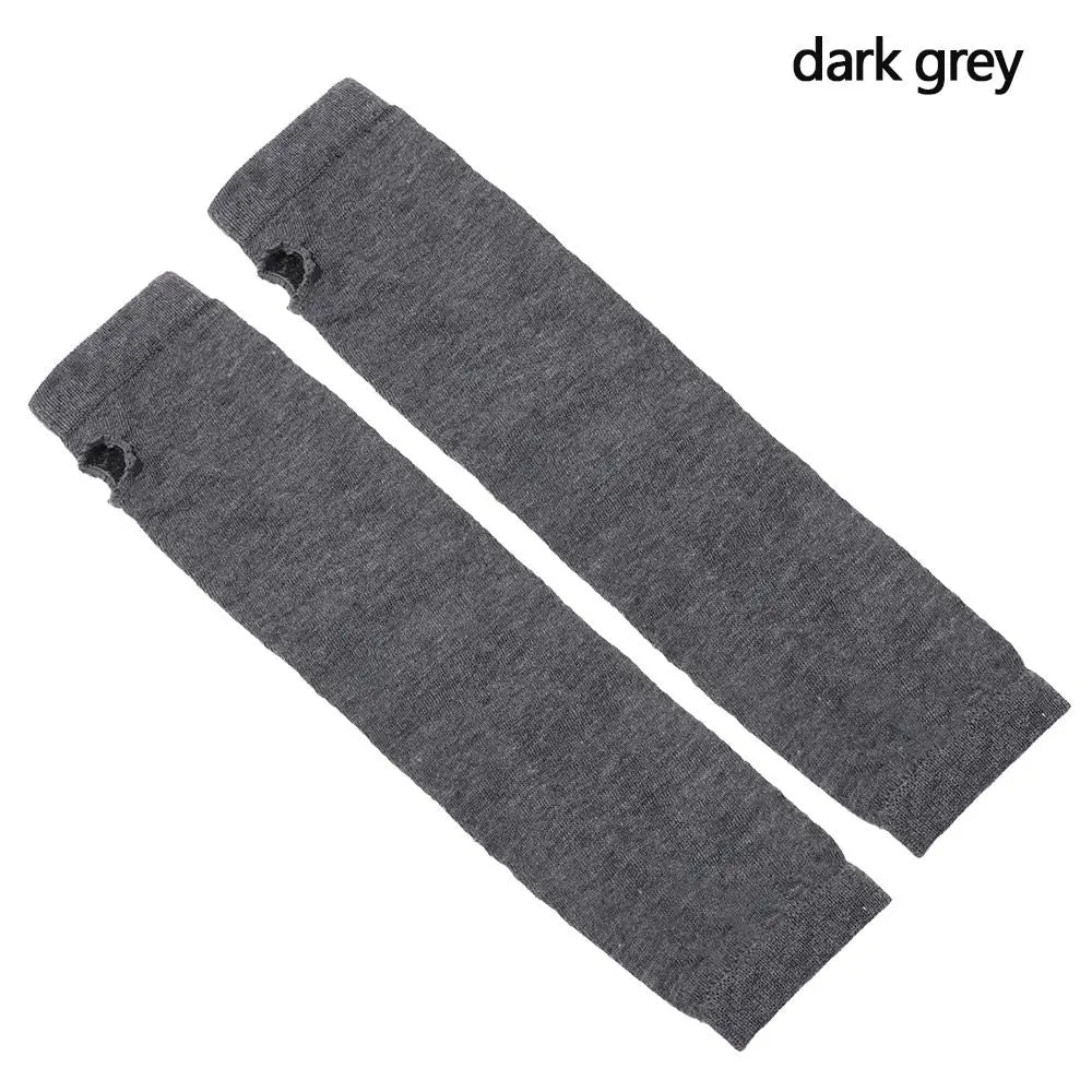 Striped Cotton Long Sleeve Fingerless Long Gloves Handschoenen Wristband Arm Warmer Elbow Mittens Quake dark grey