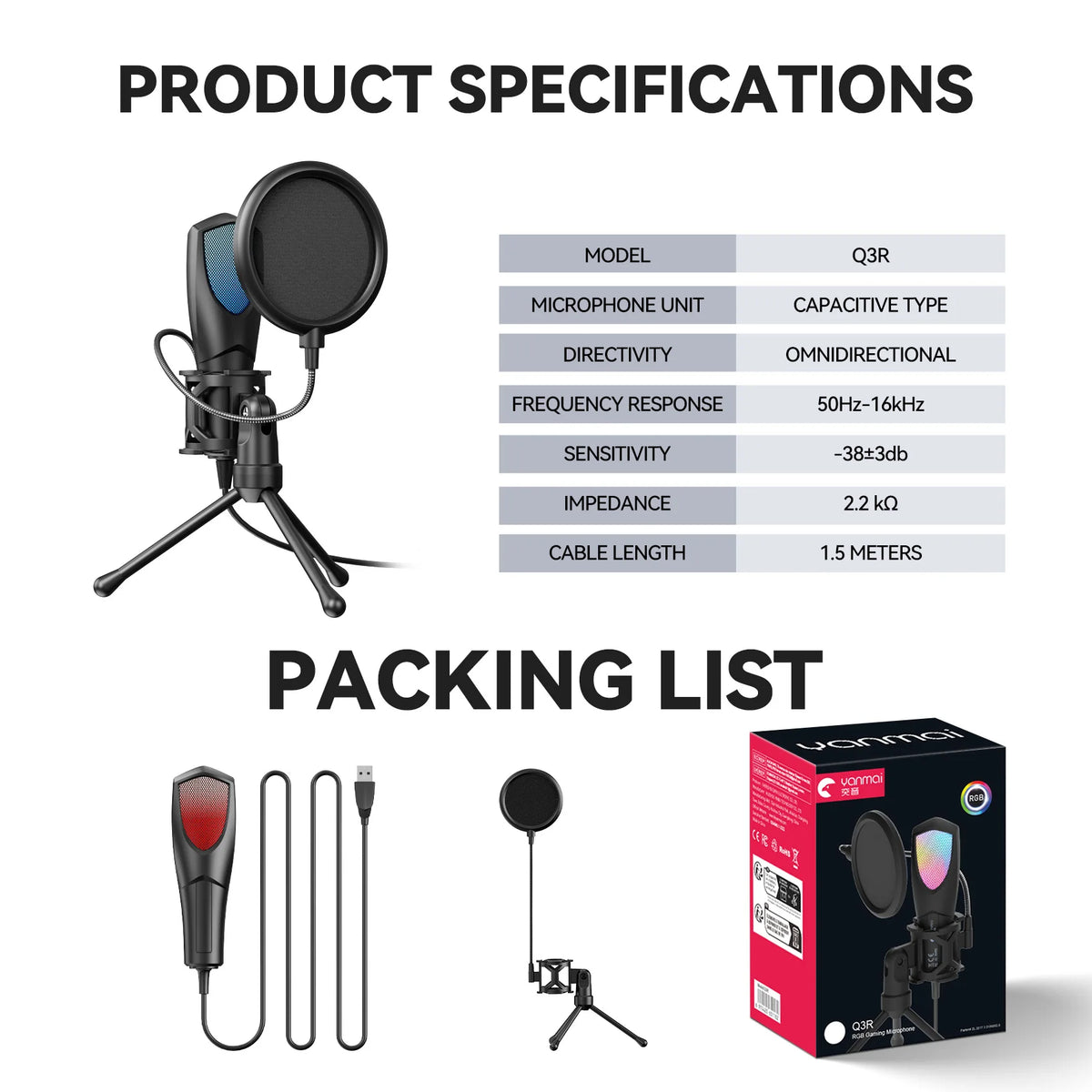 RGB Gaming Condenser Microphone,USB Gaming Microphone Kit for Laptops,PC Podcasts,Gaming,Voiceovers,Vocals & Instruments Quake
