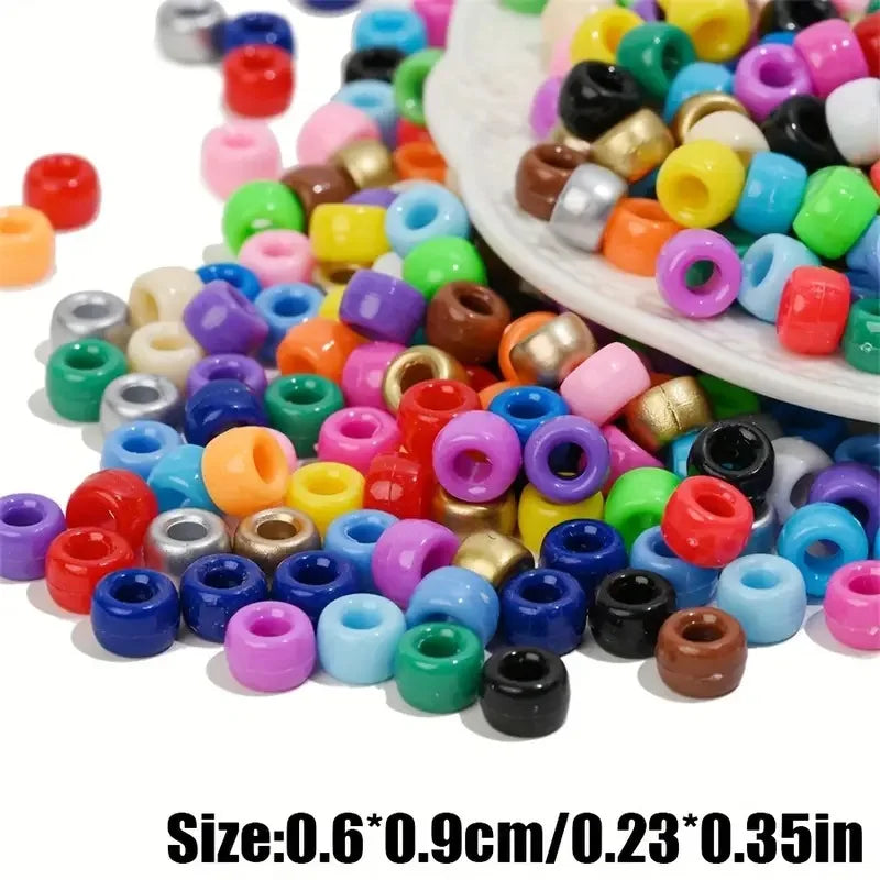 100pcs Colorful Hair Braiding Beads Acrylic Big Hole Beads Pony Hair Beads Jewelry Making Bracelet Necklace Styling Accessories Quake