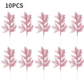 10/5Pcs Artificial Plants Pine Branches Christmas Glitter Gold Leaves Xmas Tree Decoration Pendant Christmas Home Decoration Quake 10PCS Pink