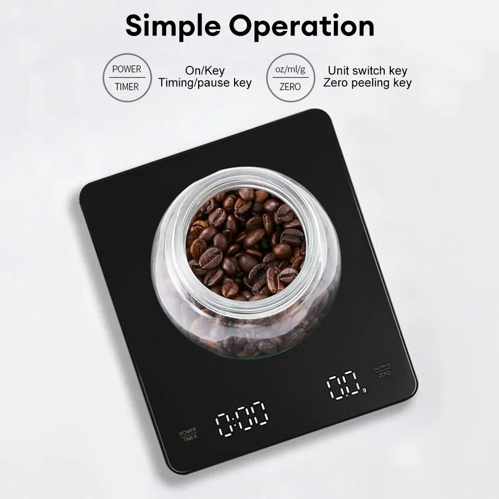 New 3kg/ 0.1g Digital Coffee Scale with Timer LED Screen Espresso USB Rechargeable High Accuracy Measuring Kitchen Scale Quake