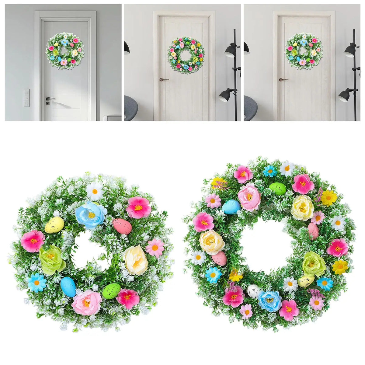 Easter Egg Artificial Flower Wreath Door Hanging Decor with Leaves for Home Indoor Outdoor Window Quake