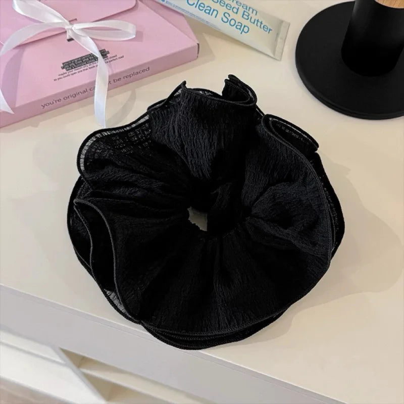 Wrinkle Chiffon Scrunchies for Women Girls Sweet Hair Ropes Elegant Temperament Exaggerated Hairbands Vacation Hair Accessories Quake Black