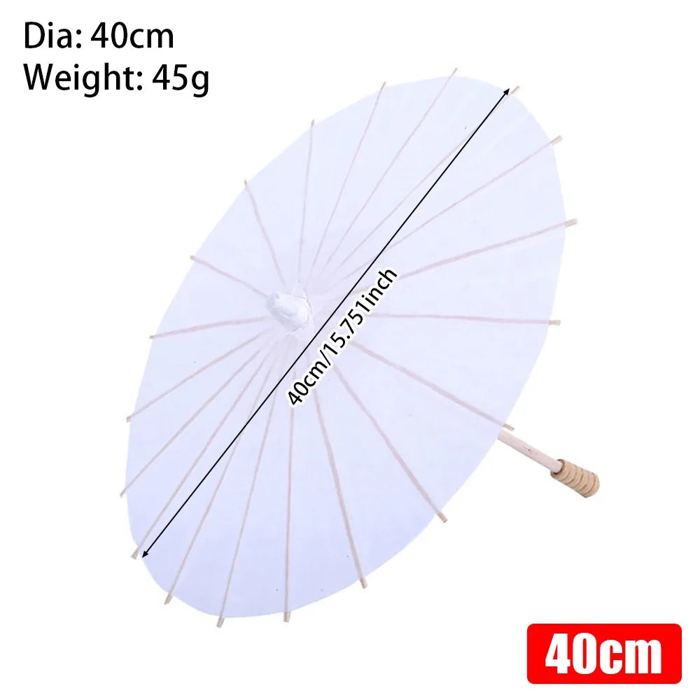 1Pcs Dia 20/30/40/60cm Paper Umbrella Traditional White Long-handle Painting Supplies Blank DIY Handmade Photography Prop Quake Dia 40cm