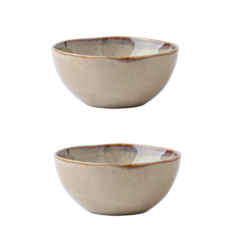 YWDL 500ml Vintage Ceramic Salad Bowl Heat-resistant Rice Soup Bowl Irregular Edges Kitchen Noodle Bowl Microwave Safe 5.5inch Quake 2pcs